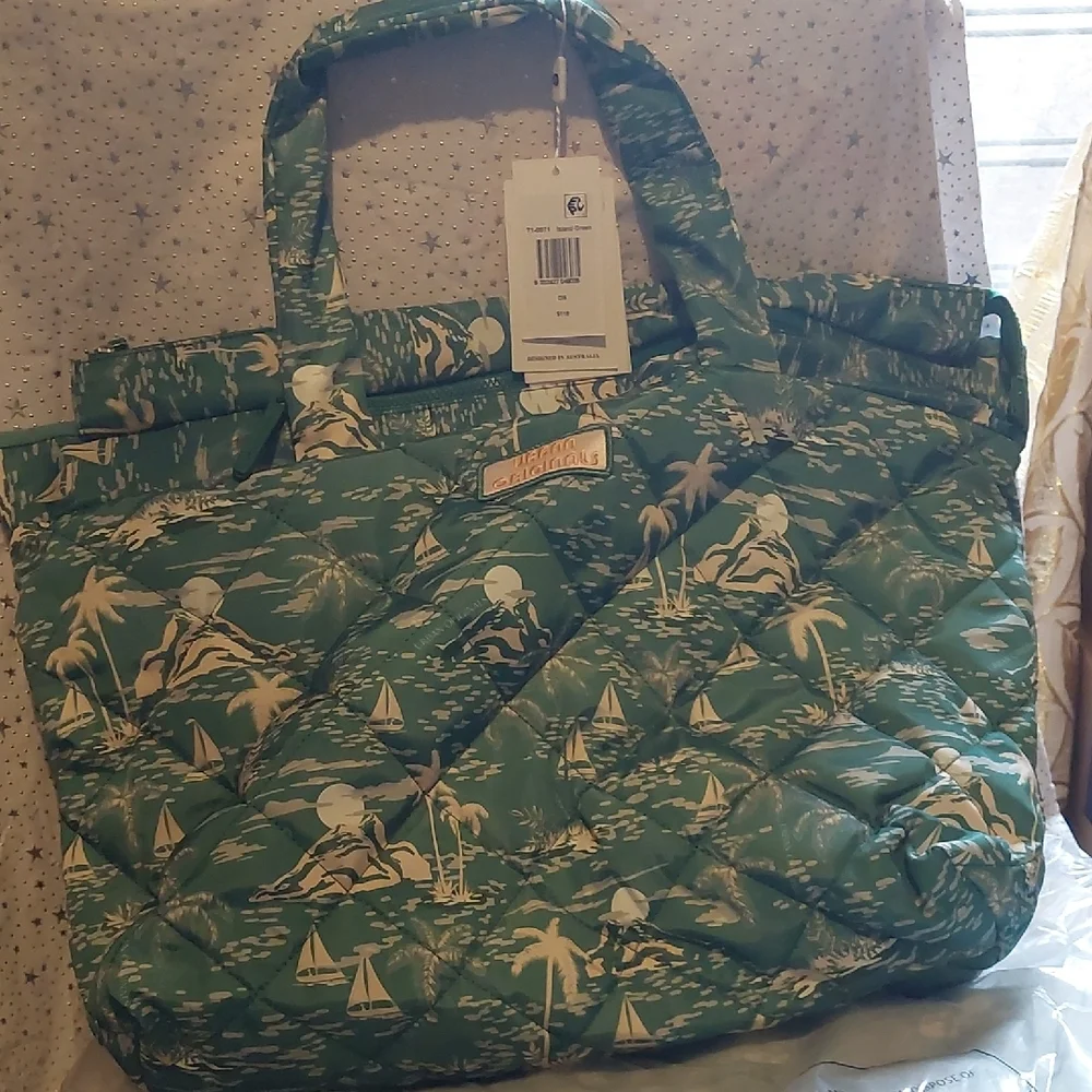 Green Quilted Tote Bag